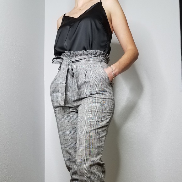 Paperbag high waist plaid pants - Picture 2 of 5